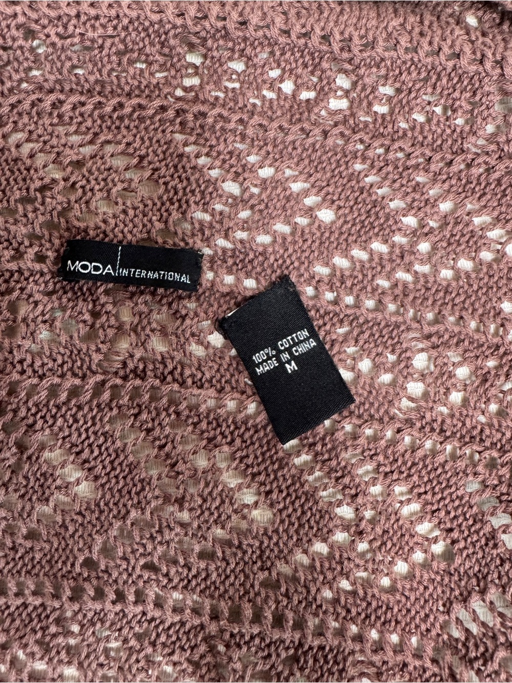 Moda International Women's Dusty Rose Open-Knit Cotton Cardigan